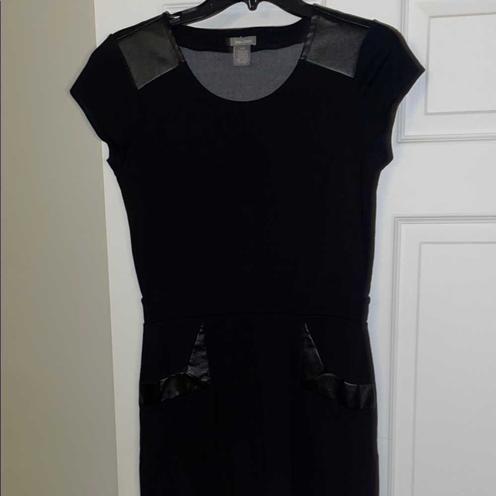 Elegant Black Dress with Leather Accents